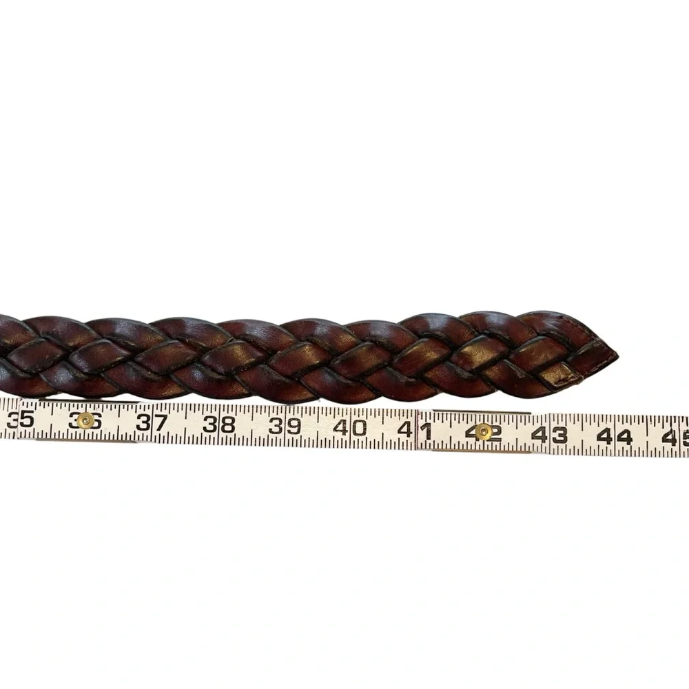 Brown Braided Leather Belt Square Buckle Chunky 90s Size L